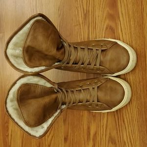 Women Arizona Criss Brown Leather Lace Up Sneakers